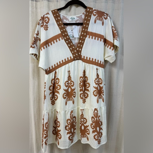 Very J Dresses & Skirts - White and Brown Embellished Dress